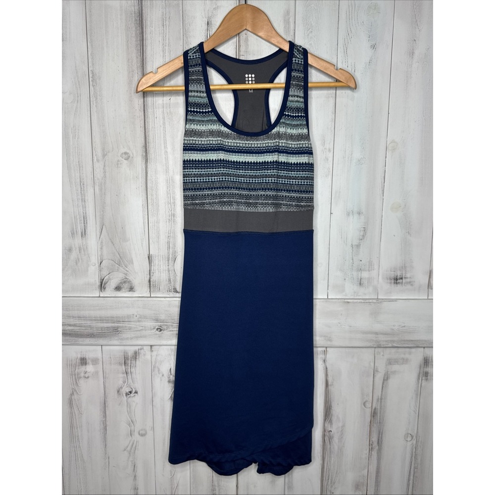 Title Nine Women M Blue White Gray Buttah Dress Racerback Built in Bra Outdoor
